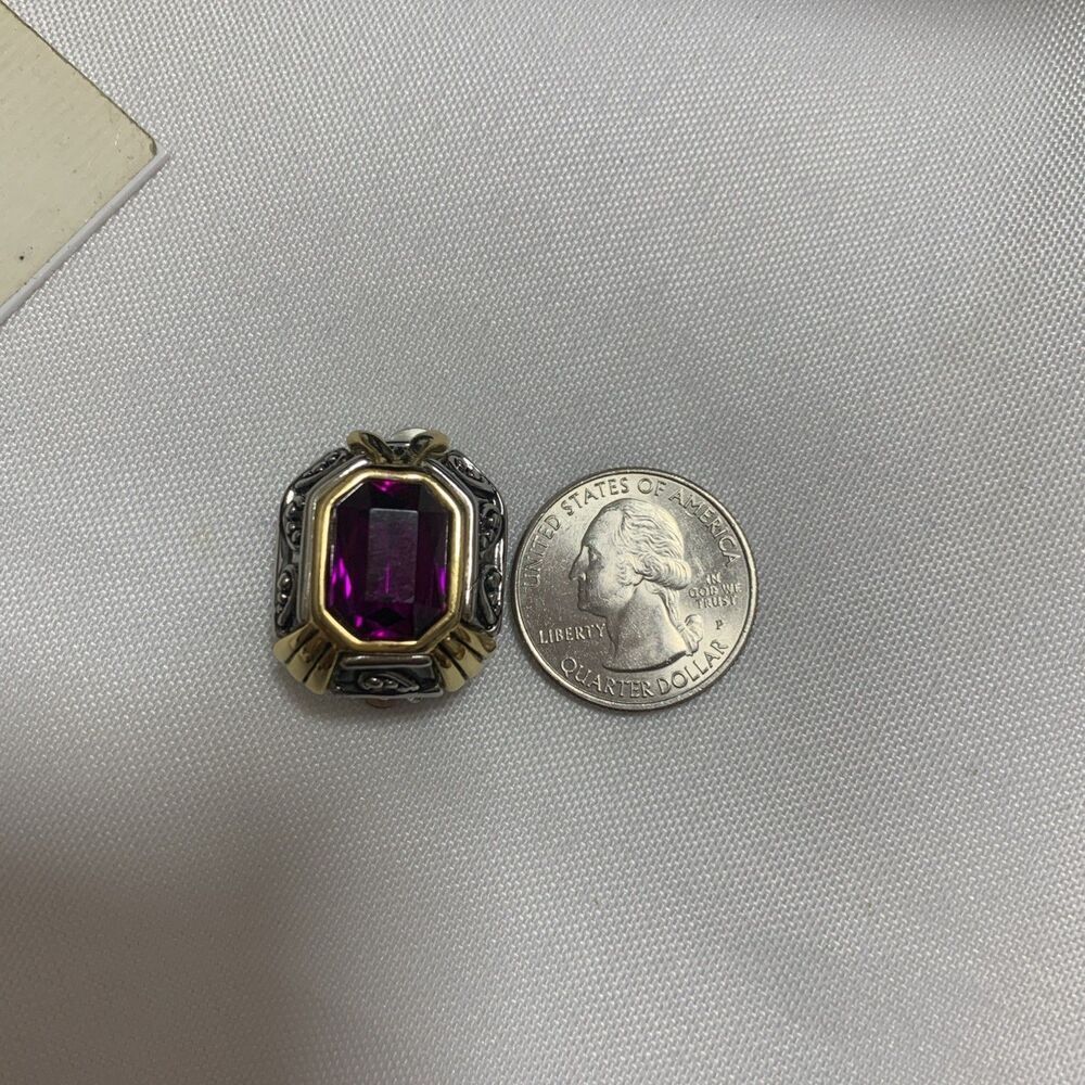 Vintage Carole Two Tones Clip Earrings Designer Jewelry Amethyst Stone - Picture 11 of 16